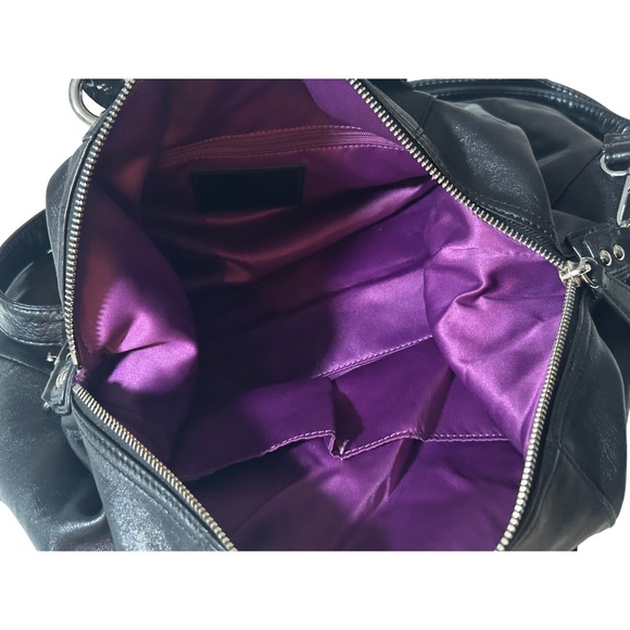 Coach Ashley Satchel Black Leather Shoulder Bag F15447 Purple Lining - Picture 7 of 10